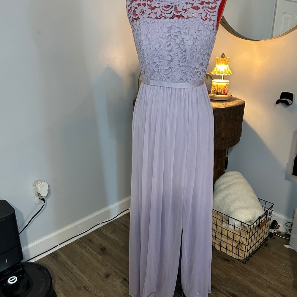 David's Bridal Lavendar Halter Maxi Gown